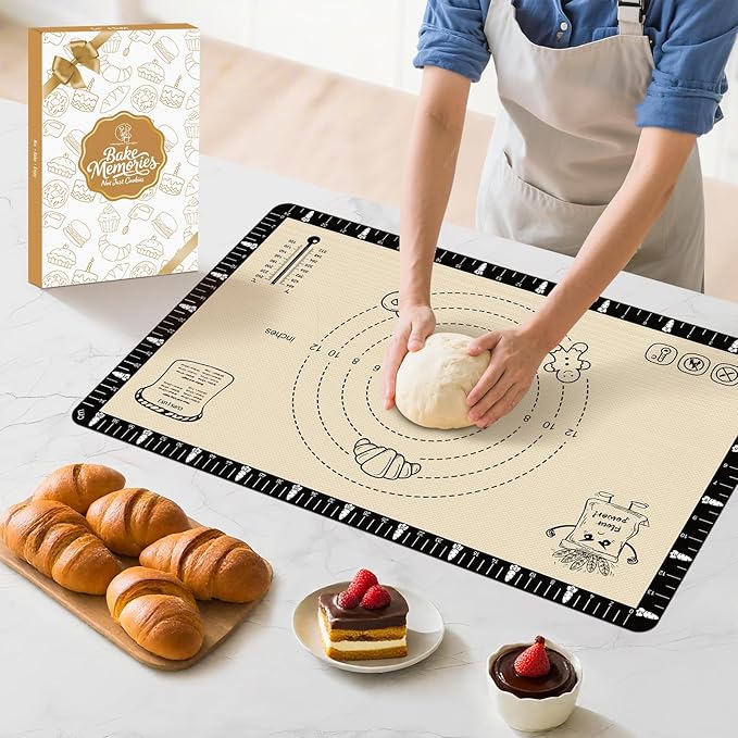 Silicone Macaron Baking Mat with Recipes, Silicone Mat for Baking Bread, Pizza, Extra Thick Silicone Baking Mat with Measurement, Non Stick Pastry Mat for Dough Rolling Out