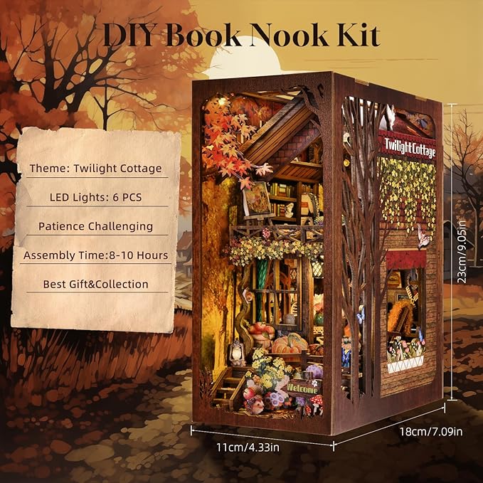Book Nook Kit, DIY Miniature House Dollhouse Kit 3D Puzzle for Adults | Booknook Bookend Bookshelf Decor Tiny House Model Build with Puppy Diorama, Gifts for Family and Friends