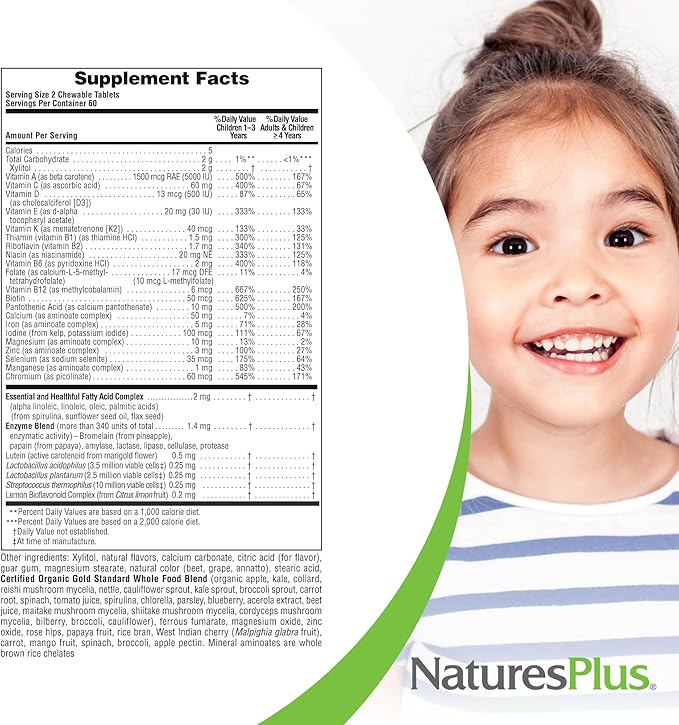 NaturesPlus Animal Parade Gold Children's Multivitamin - Assorted Cherry, Orange & Grape Flavors - 120 Animal-Shaped Chewable Tablets, Pack of 3 - Vegan, Gluten Free - 180 Total Servings