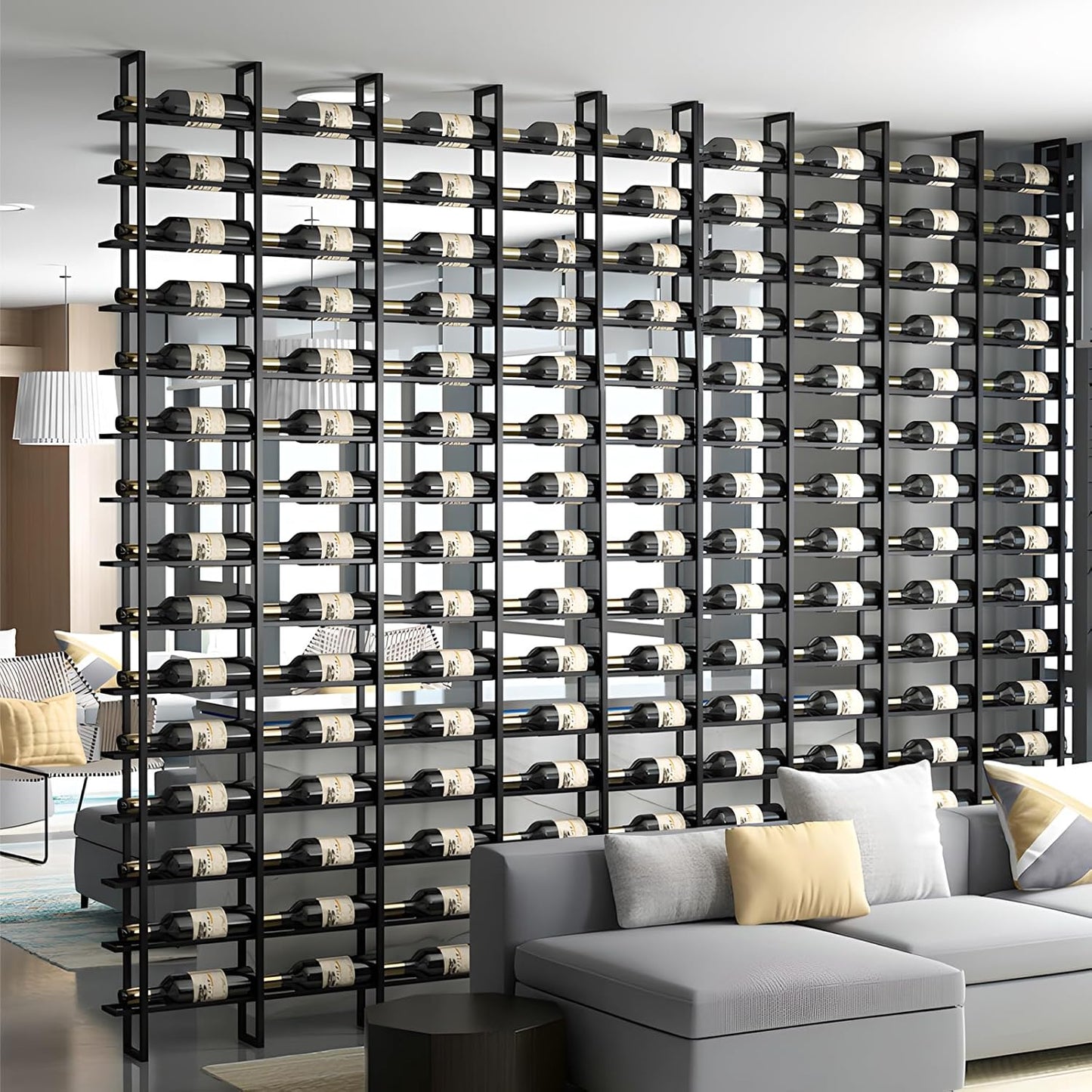 Wine Rack Freestanding Floor, 16 Tier 48 Bottle Capacity Display Holder, Industrial Wine Bottle Storage Shelves, for Any Bar, Wine Cellar, Kitchen, Dining Room (Brown, 3 Column)