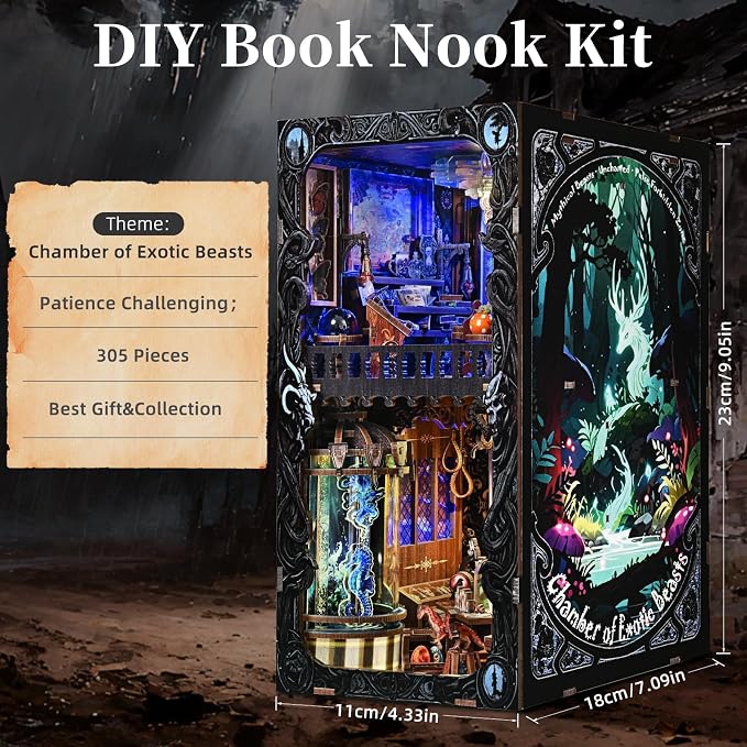 TOYQI Book Nook Kit, DIY Miniature Dollhouse Kit for Adults and Teens | Booknook Tiny House Kit Bookshelf Decoration 3D Wooden Puzzle Bookend