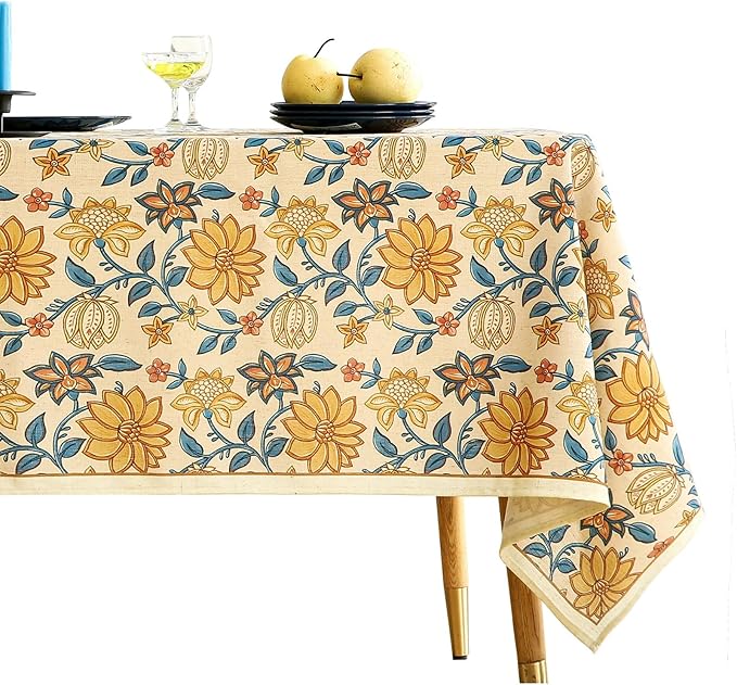 ISAENNE Designer Bohemian Floral Extra Long TableclothRectangle,Linen Colorful Table Cloth,Wrinkle Resistant Decor Tablecloths for Dining Thanksgiving Kitchen Christmas,63"*110"-Estevan B