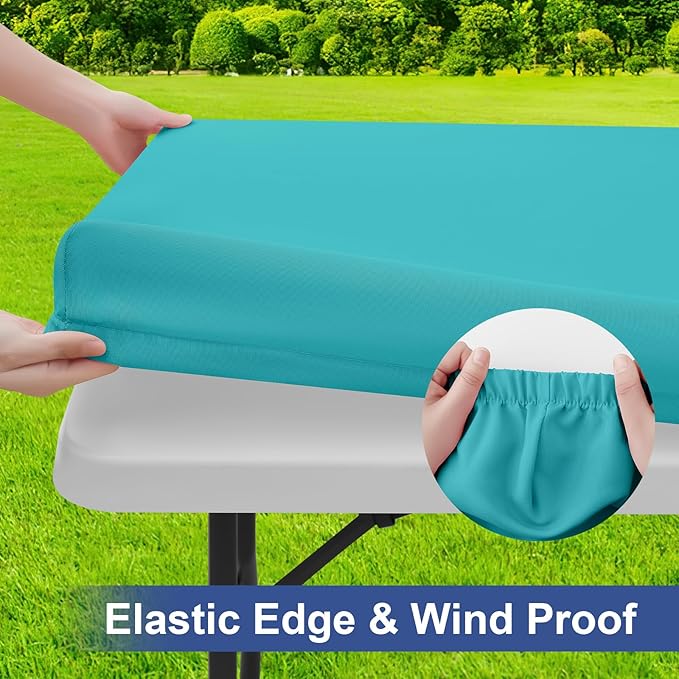 homing Rectangle Table Cloth Cover, Waterproof Polyester Elastic Fitted Tablecloth, Fits for 6 Foot Folding Tables, Washable Table Protector for Picnic, Camping, Outdoor (Turquoise, 30" x 72")