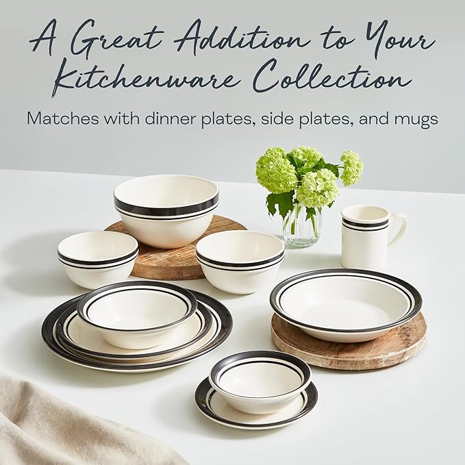 Portmeirion Potter's Stripe 10.5" Dinner Plate (Set of 4) - Handcrafted Earthenware Plates with Accent Rim, Microwave & Dishwasher Safe - Ideal Tableware for Modern & Traditional Dining (Black Stripe)
