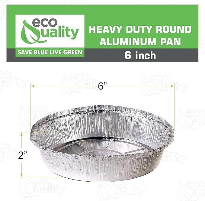 EcoQuality 6" Round Aluminum Foil Pans - Disposable Containers with Foldable Walls for Pie Baking, Cooking, Serving, Reheating, and Storing - Freezer and Oven Safe Tart Pan 100 Pack