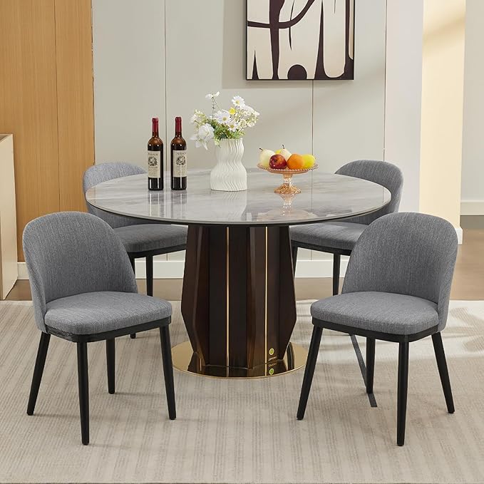 Wooden Dining Chairs Set of 2,Upholstered Kitchen Dining Room Chairs with Curved Backrest and Wood Leg,Modern Fabric Farmhouse Dinner Chair for Restaurant/Cafe,Grey