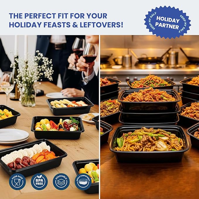 32oz 15 Pack Meal Prep Containers Reusable BPA-Free, Disposable Food Storage Containers with Lids, Bento Box Leakproof To Go Food Containers, Microwave Freezer Dishwasher Safe