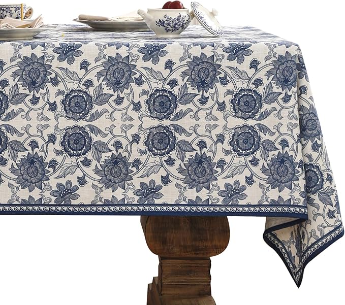 patdrea Designer Vintage Blue Rectangle Tablecloth,Linen Anti-Wrinkle Paisley Pattern Farmhouse Extra Long Table Cloth,Decor Cover for Kitchen Dining,Christmas,Thanksgiving,63"x110"-Lantang a