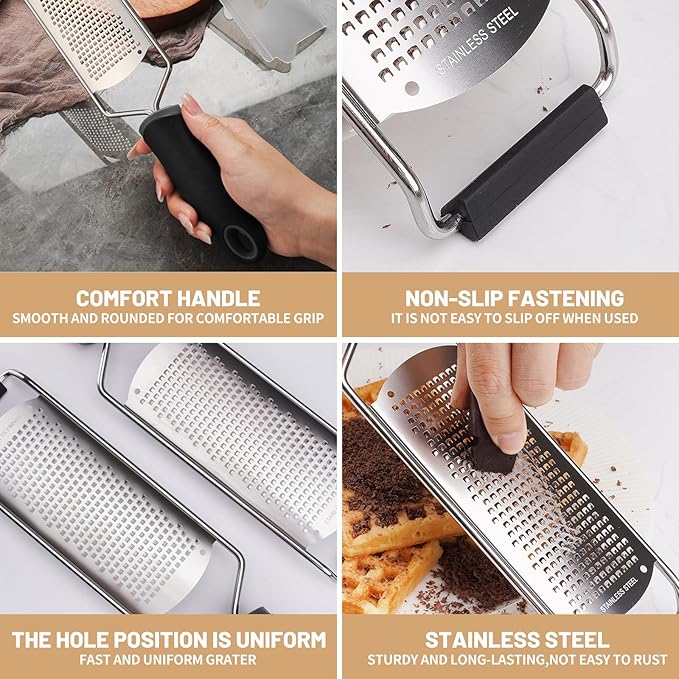 Cheese Grater Lemon Zester, Stainless Steel Grater Citrus Zester Tool for Parmesan Cheese Lemon, Ginger, Cheese, Nutmeg, Potato, Chocolate and Garlic, With Protective Cover-Red