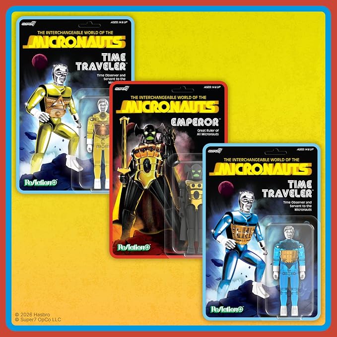 Super7 Reaction+ Micronauts Time Traveler (Translucent Yellow) - 4" Micronauts Action Figure with Accessories - Classic Cartoon Collectibles and Retro Toys
