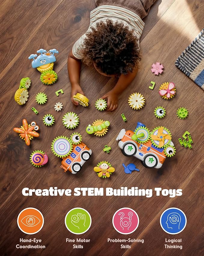 LIGHTDESIRE Toddler Toys Montessori Musical Train Set Gear Building Toys | Creative STEM Toys for 3 4 5 6 Years,Lights Electric Rotating Gear Learning Toys,Birthday Gifts for Toddler Boy Girl,Upgraded