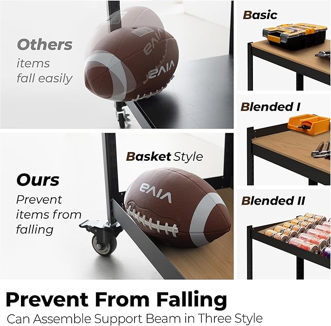HOMEDANT House 5-Tier Metal Rolling Cart Shelf Rack Casters Heavy Duty Laminated Wheel Shelving Unit Adjustable Utility Storage Shelves Organizer Shelf Kitchen Garage 24.4" W x 16.5" D x 62.2" H 4Pack