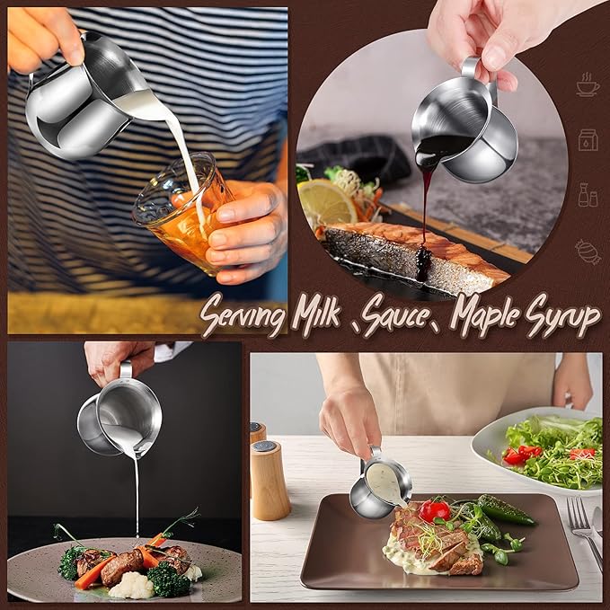 Potchen 12 Pack Stainless Steel Bell Creamers 3 Ounce Creamer Pitcher Mini Coffee Milk Pitchers with Handle and Pouring Spout Cups for Serving Espresso, Tea, Milk, Maple Syrup, Sauce