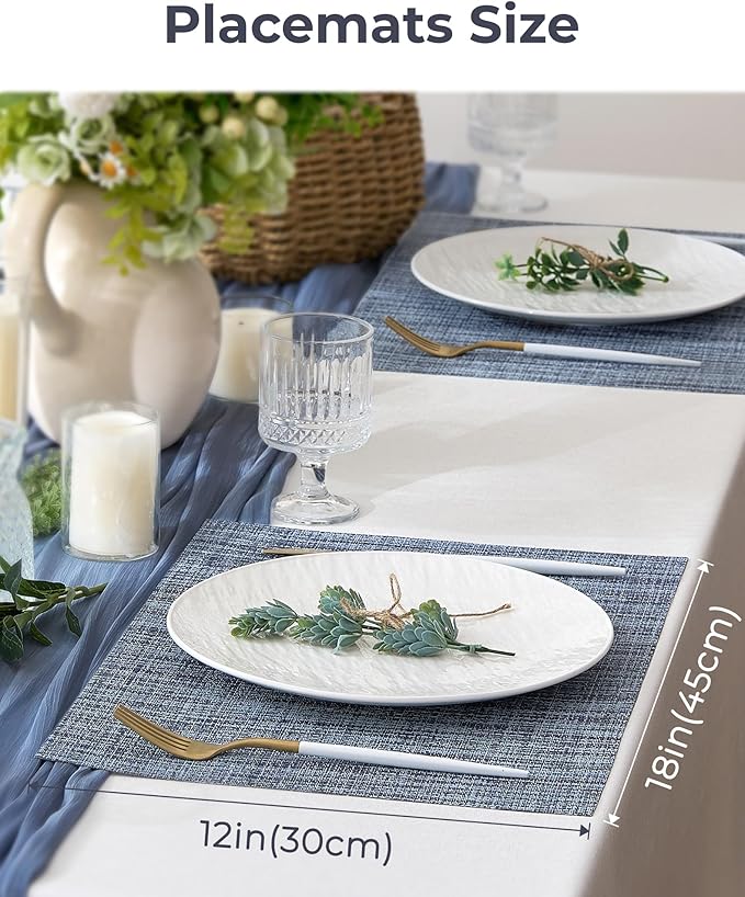 Leetaltree Deep Navy Woven Placemats Set of 12 - Heat Resistant Non-Slip Place mats for Dining Table, Washable Durable PVC Vinyl Woven Table Mats(Deep Navy, 12)