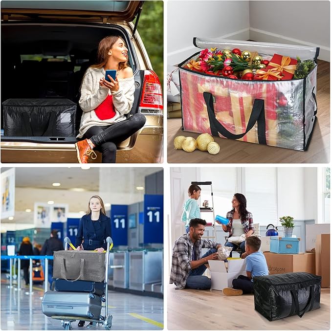 BALEINE 8-Pack Oversized Moving Bags with Reinforced Handles, Heavy-Duty Storage Tote for Clothes, Moving Supplies (Black, 8-Pack)