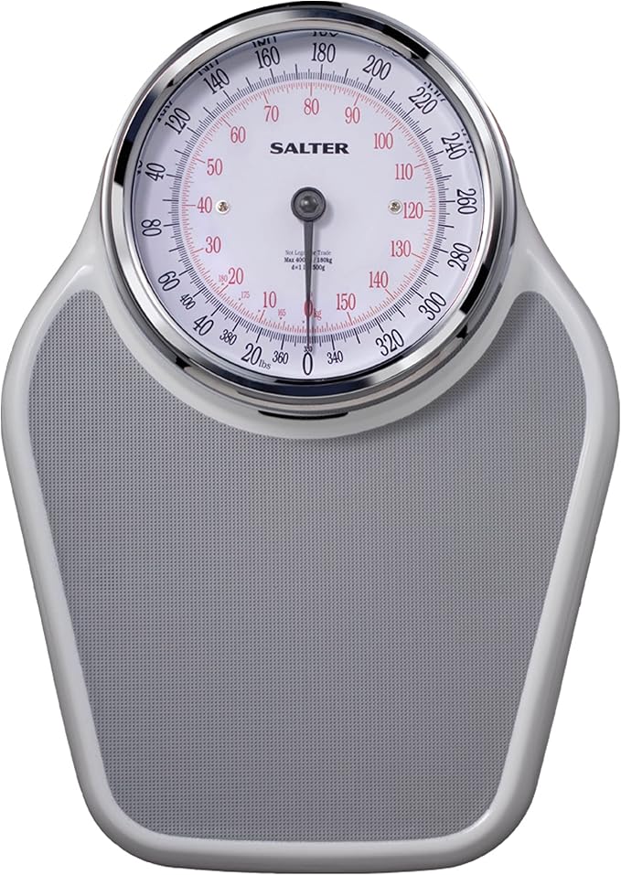 Salter Pro-Helix Professional Oversized Bathroom Scale with Grey Vinyl Anti-Slip Bath Mat, 400 LB Capacity, Analog Scale, 18.25 x 13.0 inch, Grey