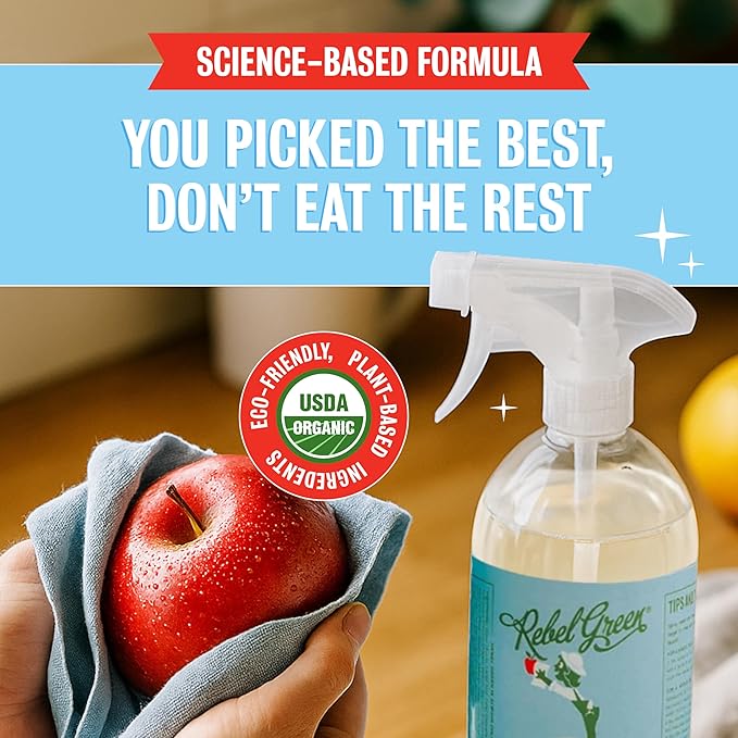 Rebel Green Fruit & Veggie Clean - Plant-Based Produce Cleaner - Natural Fruit and Vegetable Wash with No Aftertaste - Dirt & Grime Removal - Made with Organic Extracts of Citrus - Gallon