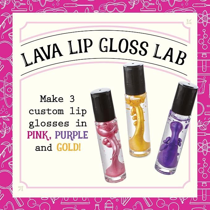 MindWare Science Academy Lava Lip Gloss Lab - 33 Piece Lip Gloss Making Kit - Make 3 DIY Lip Glosses