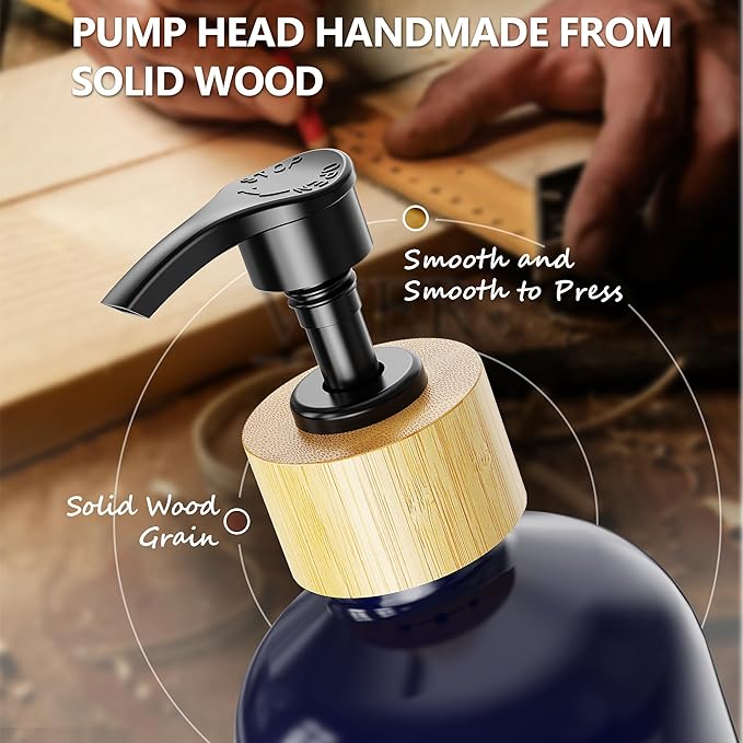 Cisily Navy Blue Kitchen Dish Soap Dispenser, 16 fl Oz Dual Kitchen Soap Dispensers with Sponge Holder, Customized Stainless Steel Kitchen Soap Dispenser Set, Modern Hand and Dish Soap Bottle Set