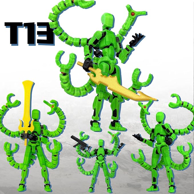 T13 Already Assembled Action Figure Accessories, T13 Multi-Jointed Movable,for Collectors Desktop Decorations t-13 Movability 3D Printed Toys (Luminous Green, 5.5 Inch)