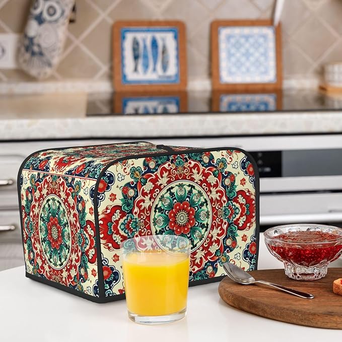 Traditional Retro Pattern Covers for 4 Slice Toasters,Cute Country Bread Machine Cover with Handle,Washable Stain Resistant Kitchen Small Appliance Cover Dining Decor