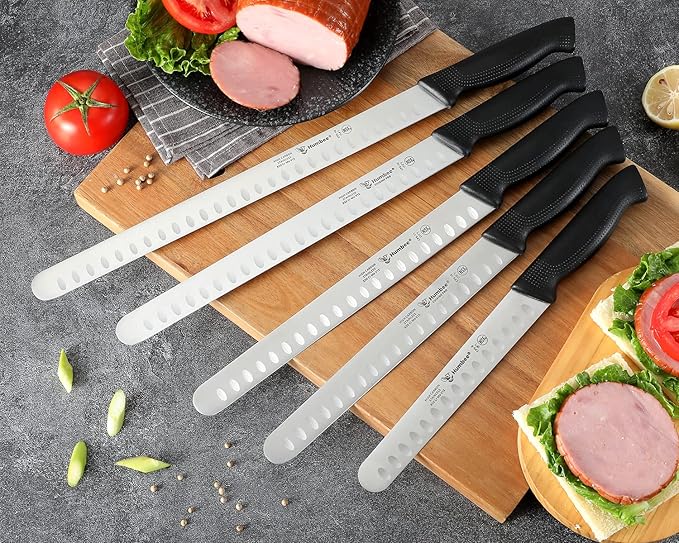 Carving Knife 11-Inch with Razor Sharp Granton Edge for Turkey, Ham, Meat Slicing and Cutting – NSF Certified, German Stainless Steel Blade, Black