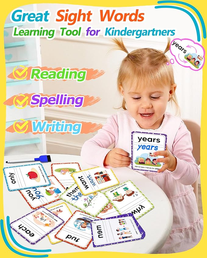 Sight Words Flash Cards Kindergarten, 250 Dolch Sight Word Writing Reading Spelling Games, Preschool Kindergarten Toddler Learning Activities, Homeschool Supplies Educational Toys for Kids Ages 3+