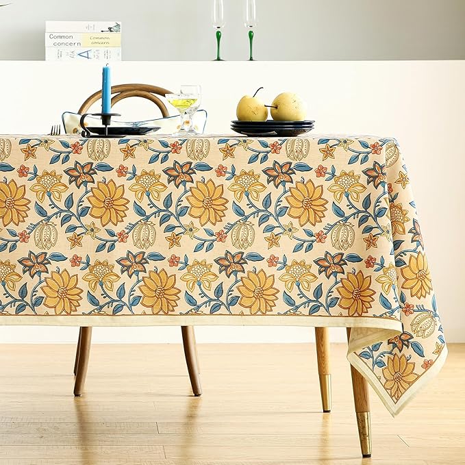 ISAENNE Designer Bohemian Floral Square Tablecloth,Linen Colorful Table Cloth,Fall Wrinkle Resistant Decor Tablecloths for Dining Thanksgiving Kitchen Party Christmas,67"*67"-Estevan B