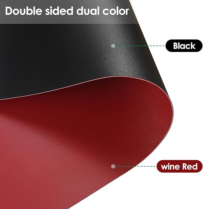 Leather Table Cover,1.8mm Thick,30x60 Inch Desk Cover,Large Desk Mat,Table Protector,Table Cover Protector,Craft Mats to Protect Table(Black+Wine Red,30x60)