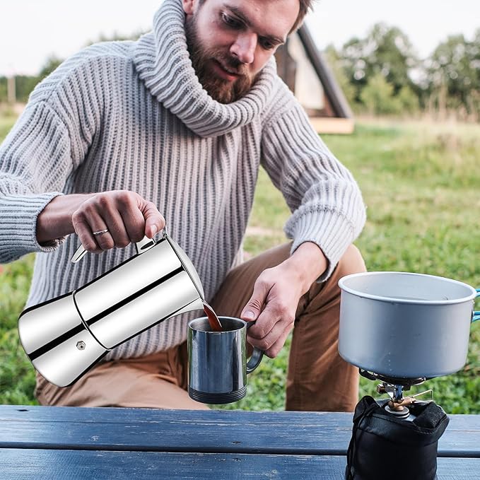 No Coating 2 Cup Thickened 304 Stainless Steel Moka Pot Stovetop Espresso Maker Italian Coffee Machine 100ml 3.3oz Suitable for Gas Induction Stovetop Greca Coffee Maker Percolator