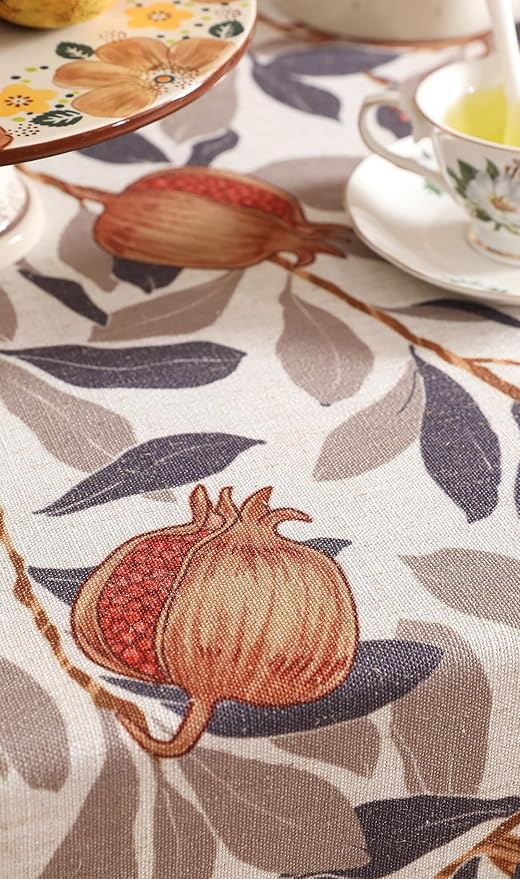 patdrea Designer Linen Extra Long Rectangle Tablecloth,Framhouse Vintage Pomegranates Leaves Pattern Tablecloths,Table Cover Decor for Kitchen Dining Christmas,Thanksgiving,63"x110"-Tehran a