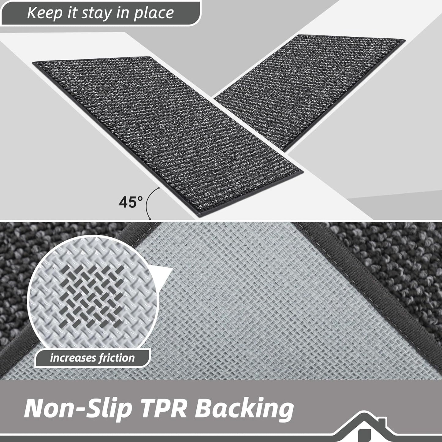 BEQHAUSE Kitchen Runner Rugs 24"x72", Non-Slip Kitchen Mats for Floor, Super Absorbent and Stain Resistant Kitchen Rug, Machine Washable Rugs for Kitchen, Hallway, Laundry & Sink, Charcoal
