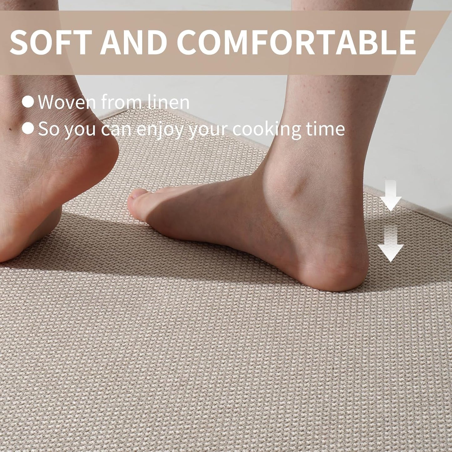 Kitchen Mats for Floor, Super Absorbent Kitchen Rugs Non Slip Washable, Soft Imitation Linen Braided Runner Rug, Standing Mat Kitchen Sink Mat, Easy to Clean, Beige 17x71