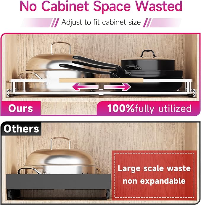 SUZLON Pull Out Cabinet Organizer, Expandable(10.2"~16.4") Cabinet Drawers Slide Out, Adjustable Width Roll 0ut Shelf Cabinet Organizer for Kitchen Base Cabinet Organization (Small, 2Pack)