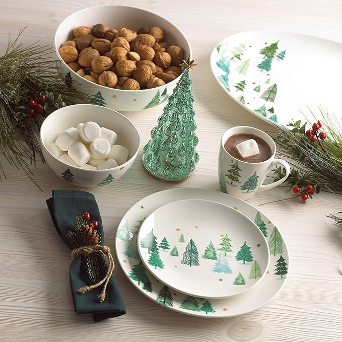 Lenox 880069 Balsam Lane 4-Piece Mug Set, Christmas Drinkware, Holiday Hosting