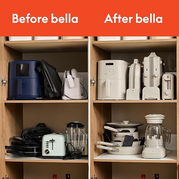 bella Flip-n-Store Waffle Maker with EverGood™ Ceramic Nonstick Coating, Fits-anywhere™ Kitchenware, Power Indicator Light, Cool Touch Handle & Cord Wrap, 7” Wide & 1" Deep Plates, 1000 Watt, Oatmilk
