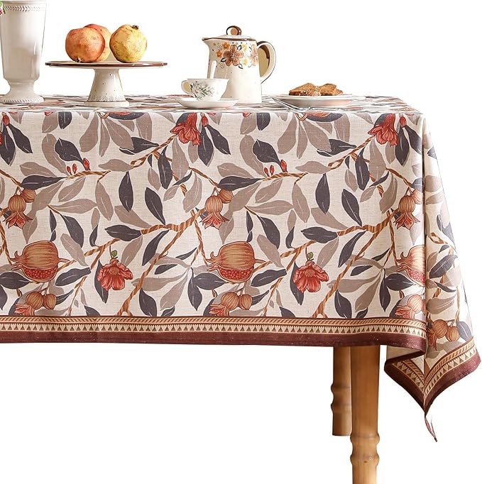 patdrea Designer French Extra Long Rectangle Tablecloth,Vintage Linen Pomegranates Leaves Pattern Tablecloths,Fall Decor Table Cover for Kitchen Dining Christmas,Thanksgiving,67"x118"-Tehran a