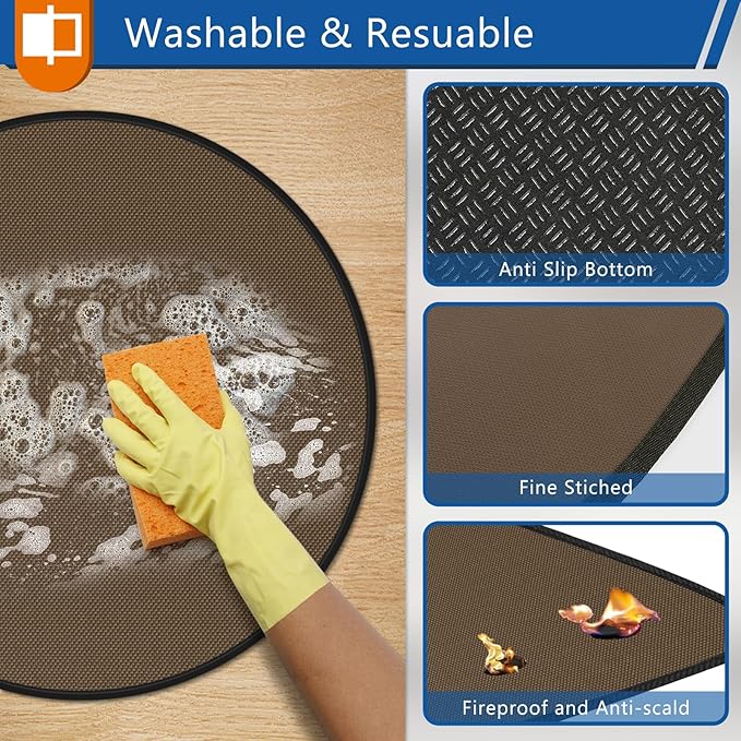 Anze Round Under Grill Mat for Outdoor Grill, 39 Inch Anti-Slip BBQ Floor Mats, Easy to Clean Reusable Fireproof Grill Pad, Oil-Proof Waterproof Protector for Deck Fireplace Pit Mat Brown
