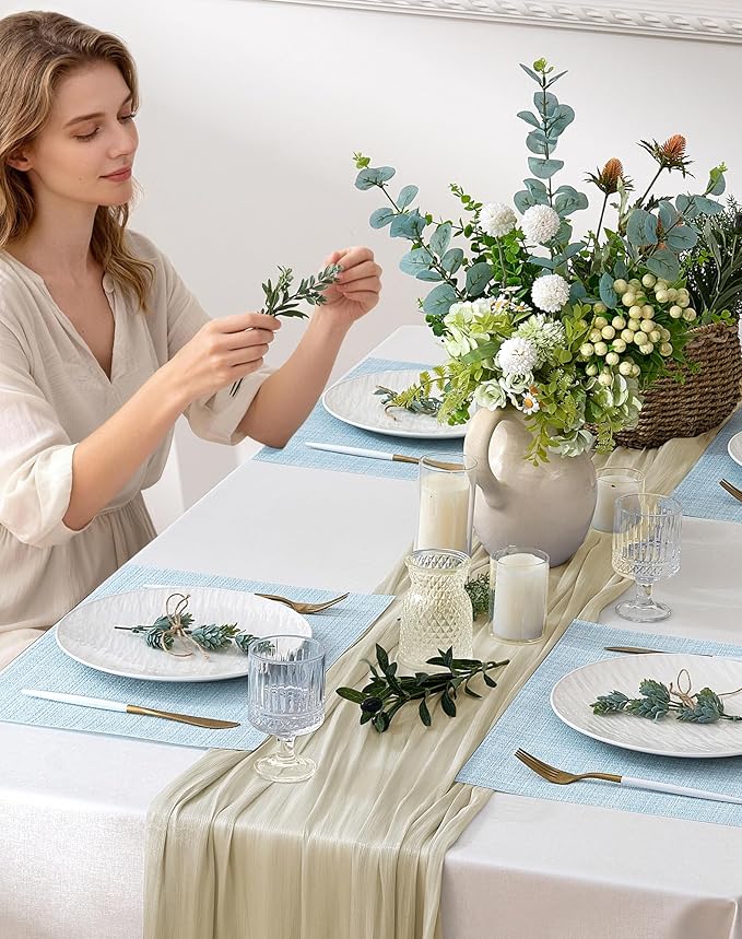 Leetaltree Soft Sky Blue Woven Placemats Set of 12 - Heat Resistant Non-Slip Place mats for Dining Table, Washable Durable PVC Vinyl Woven Table Mats(Sky Blue, 12)