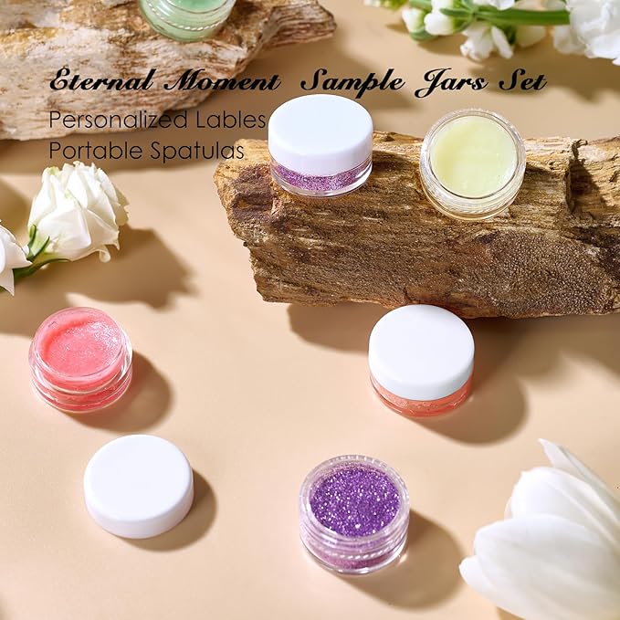 50 Pack 5 Gram 0.17OZ Clear Plastic Containers with White Lids, Small Round Cosmetic Jars Makeup Travel Containers Jar for Cream, Bead, Eye Shadow, Samples, Lotions, Powders, Glitters Lip Gloss