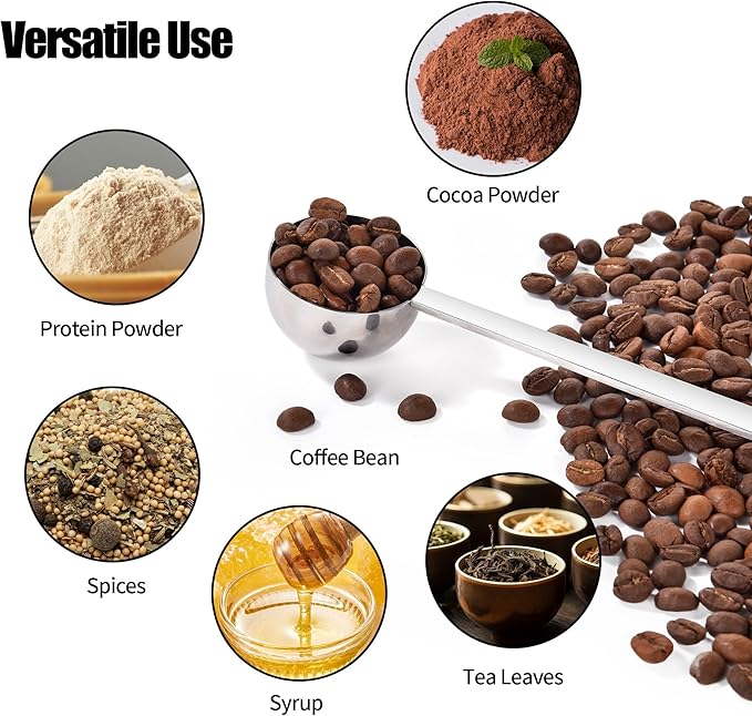 18/8 Stainless Steel Coffee Scoops, Doosu Food-Grade Metal Measuring Spoons with 8.5in Long Handle, Tablespoon Scooper for Coffee Beans, Ground Coffee, Espresso, Protein Powders, Tea (1 & 2 Tbsp)