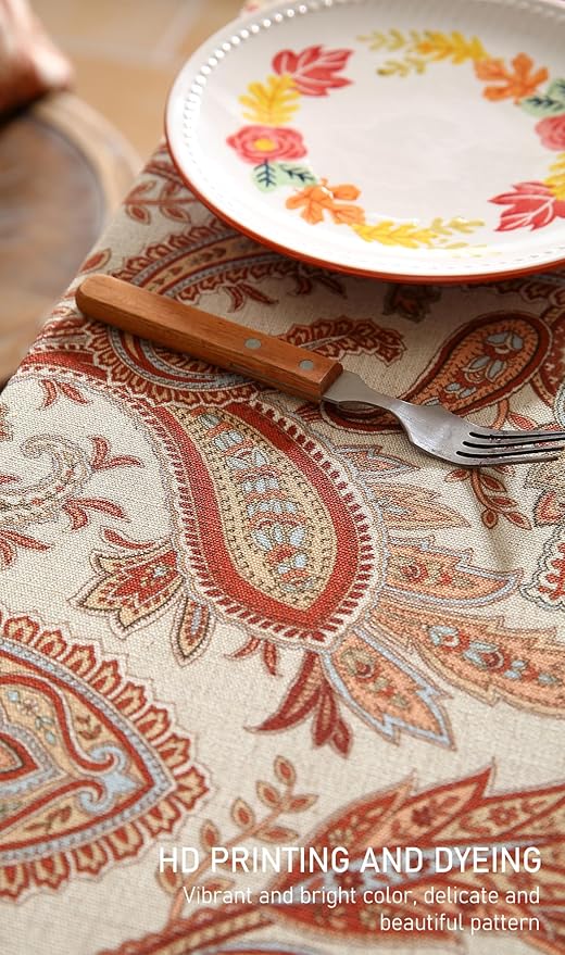 ISAENNE Designer French Red Small Rectangular Tablecloth,Linen Table Cloth with Cashew Pattern,Stain Proof Decor Tablecloths for Dining Thanksgiving Kitchen Christmas,55"*71"-Chauffrey D