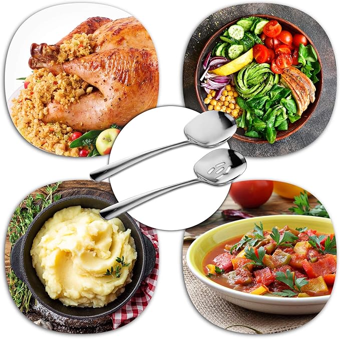 SOLEADER Extra Large Serving Spoons Set of 12,Foodgrade 18/8 12 Inch Stainless Steel Slotted Spoon and Serving Spoon,Buffet Serving Utensils,Spoons Silverware,Cooking Spoon,Pasta Spoon,Mixing Spoon