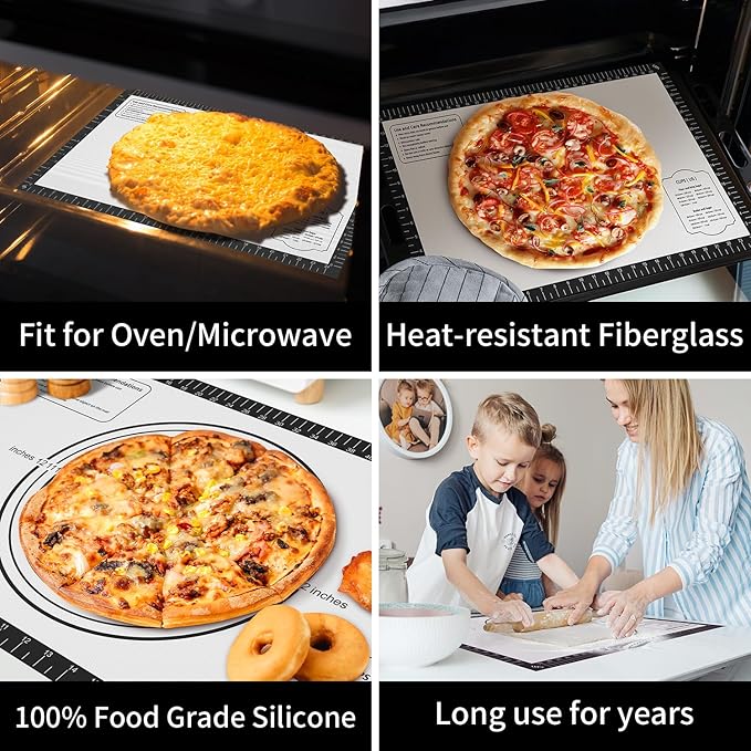 Non-stick Pastry Mat, Silicone Baking Mat with Measurement, Extra Large Silicone Mat for Baking Cookie Pie Bread Pizza Oven Reusable & Dishwasher Safe