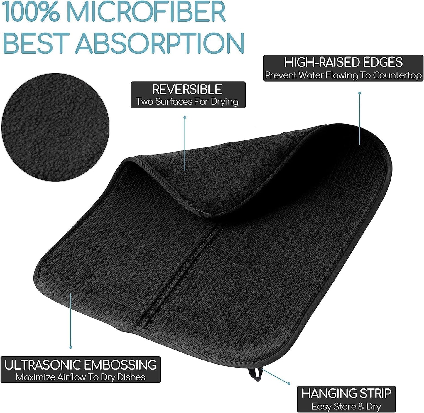 2 Pack Dish Drying Mat for Kitchen Counter, Absorbent Microfiber Dishes Drainer Mats Large Size Dish Drying Pad for Countertop, Rack, Sink,16 x24 inches