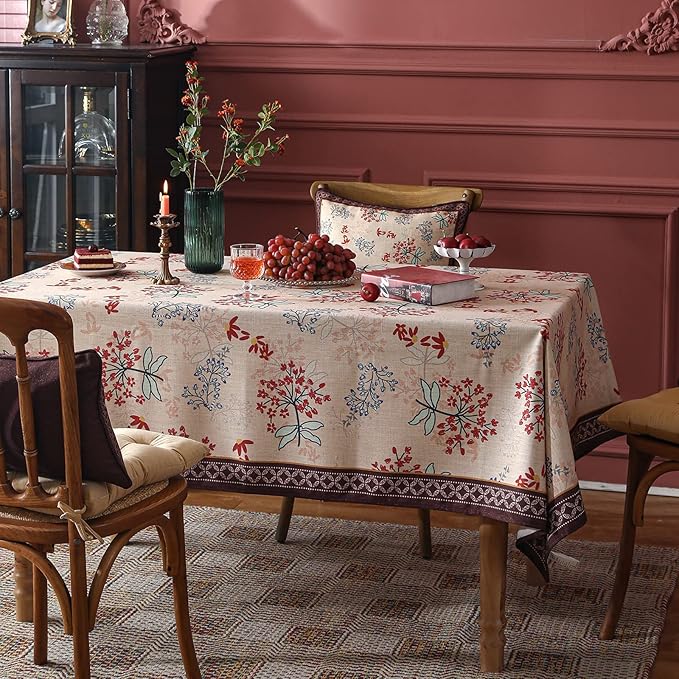 patdrea Designer French Linen Square Table Cloth,Vintage Red Floral Breathable Dacorative Tablecloth,Small Fall Table Cover for Kitchen Dining,Christmas,Holiday,Thanksgiving,67"x67"-Newmari