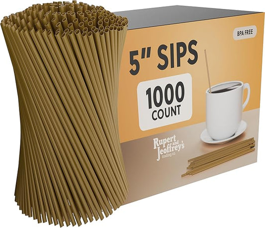 Disposable Plastic Coffee Stirrer Straw - 5 Inch Sip Stir Stick (1000, Gold)