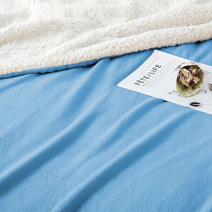 IR Imperial Rooms Sherpa Fleece Throw Blanket for Couch - Soft and Fuzzy Light Blue Blanket for Winter - Reversible Thick and Warm Fluffy Throw Blankets for Bed, Camping and Travel, 50x60 Inches
