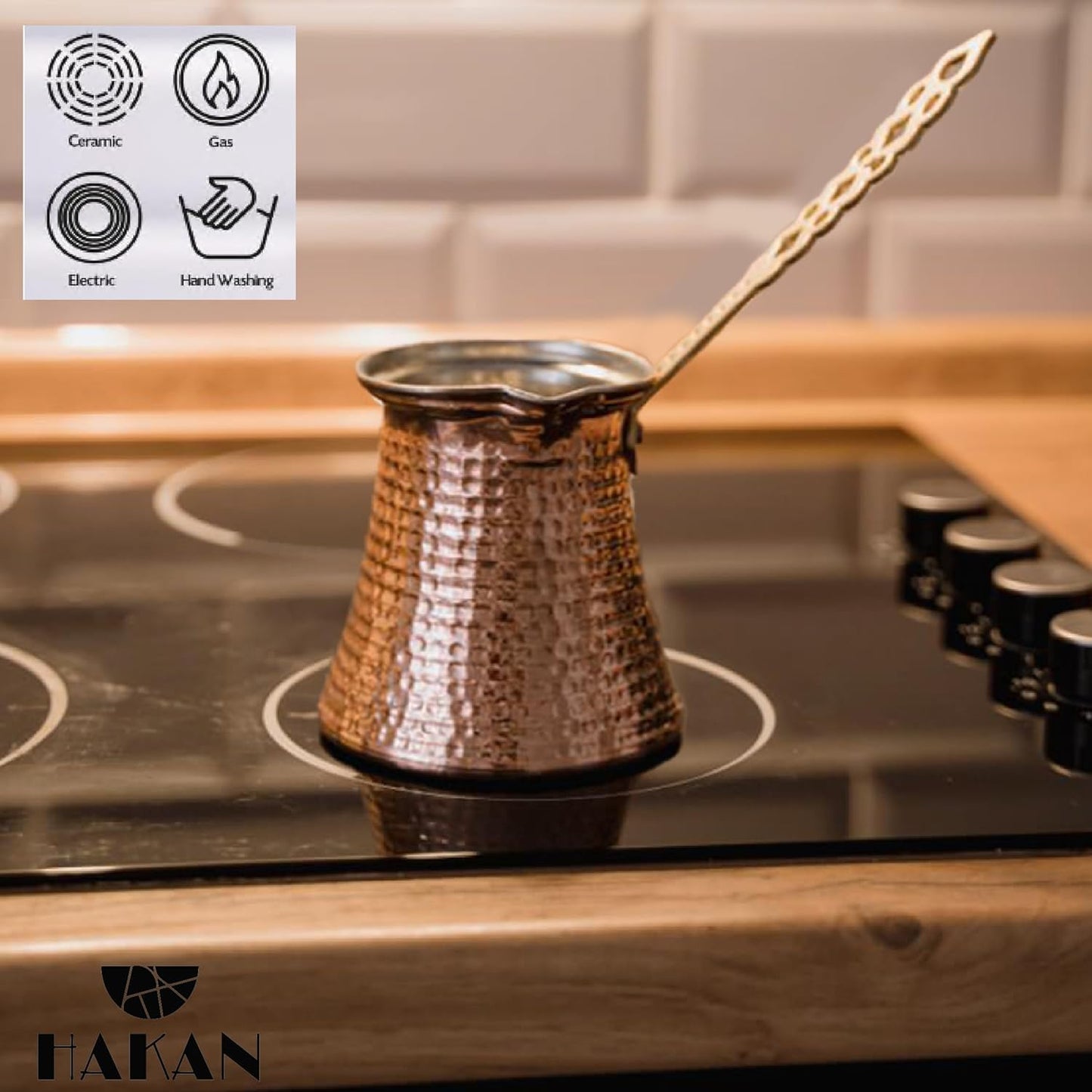Hakan Turkish Coffee Pot | Stove Top Water Boiler, Coffee Maker, Butter, Chocolate & Milk Warmer | Even and Quick Heat with Handcrafted Copper Material | Coffee Gifts Idea, 6.5 Oz (190 cc)