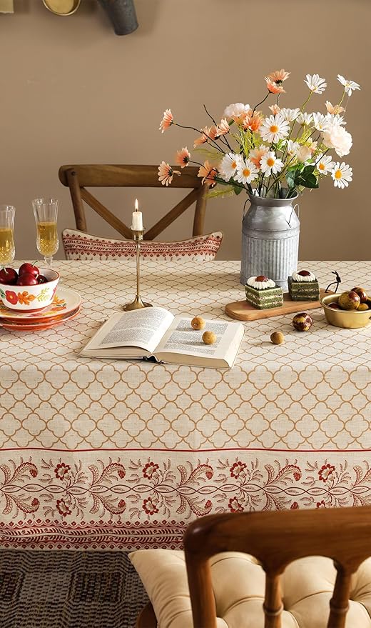 ISAENNE Designer Linen Floral Extra Long Rectangle Tablecloth,Pale Yellow Farmhouse Indoor Table Cloth,Durable Decor Tablecloths for Dining Kitchen Thanksgiving,63"*110"-Chamonix A
